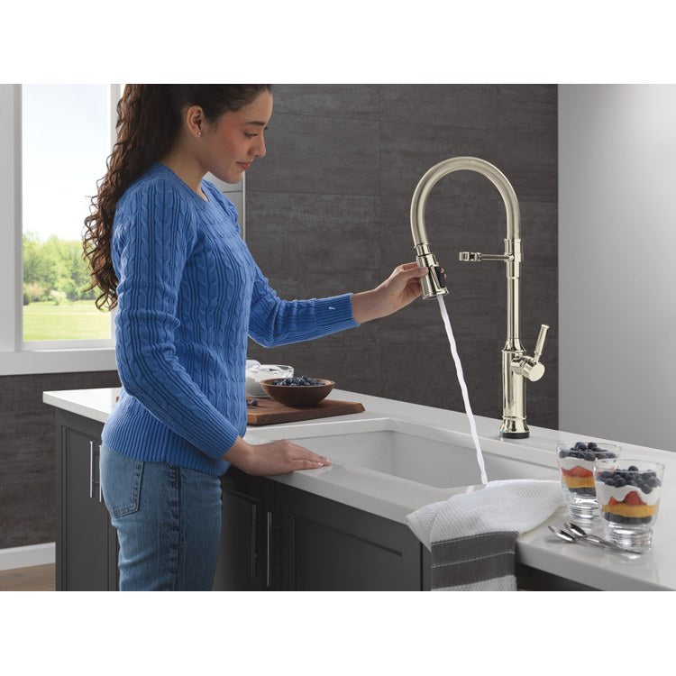 Kitchen Faucet Renaldi Touchless 1 Lever ADA Lumicoat Polished Nickel Pull Down 3 Function Gooseneck 360 DEG Swivel 1/3 Hole Touch2O/ProClean/MagnaTite/VoiceIQ 1.8 Gallons per Minute - Image 3