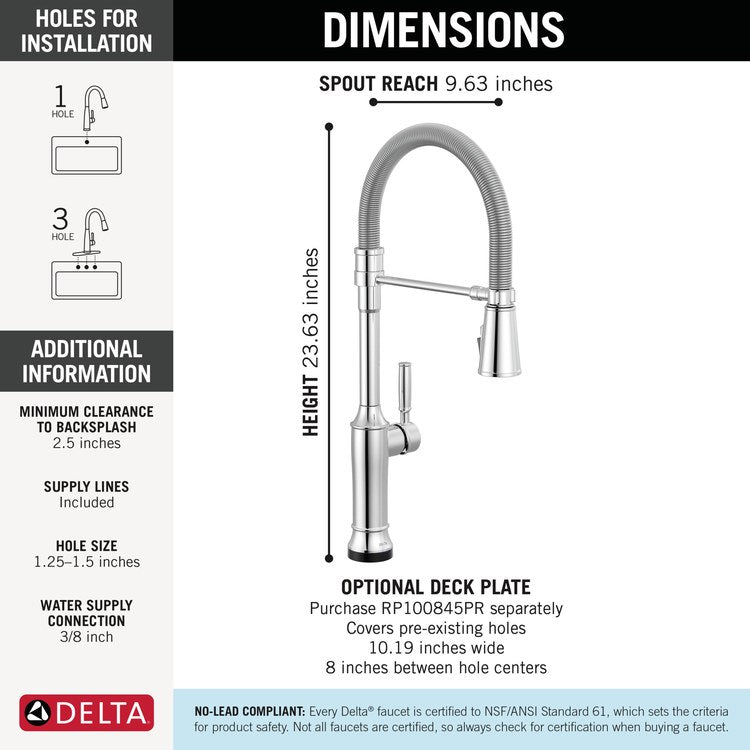 Kitchen Faucet Renaldi Touchless 1 Lever ADA Lumicoat Chrome Pull Down 3 Function Gooseneck 360 DEG Swivel 1/3 Hole Touch2O/ProClean/MagnaTite/VoiceIQ 1.8 Gallons per Minute - Image 2