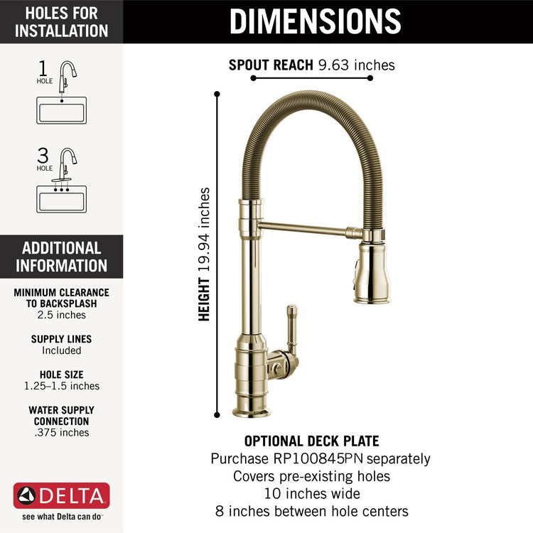 Kitchen Faucet Broderick 1 Lever ADA Brilliance Polished Nickel Pull Down Gooseneck 360 DEG Swivel 1/3 Hole Deck MagnaTite/Diamond Seal/ShieldSpray 1.8 Gallons per Minute - Image 2