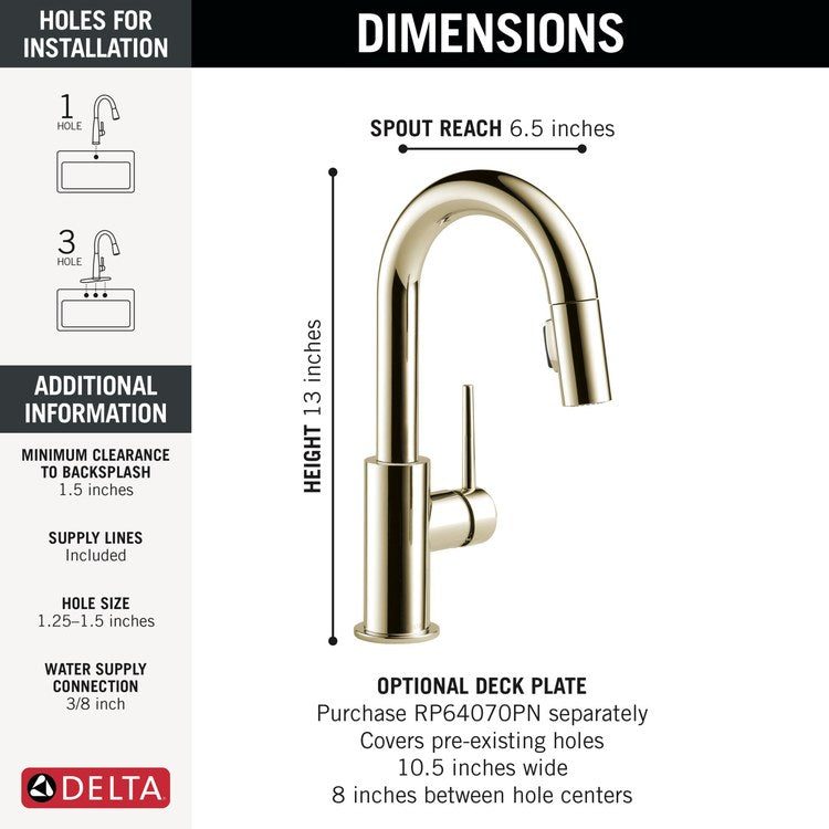 Bar Faucet Trinsic 1 Lever ADA Brilliance Polished Nickel MagnaTite Pull Down 2 Function High Arc 360 DEG Swivel 1.8 Gallons per Minute - Image 2