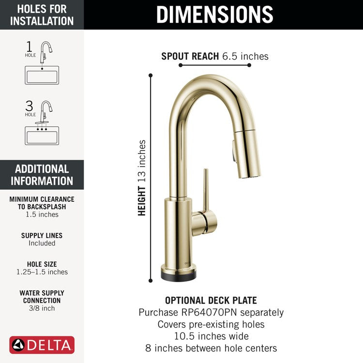 Bar Faucet Trinsic Touchless 1 Lever ADA Polished Nickel Touch2O Pull Down 2 Function Gooseneck 360 DEG Swivel 1.8 Gallons per Minute - Image 2