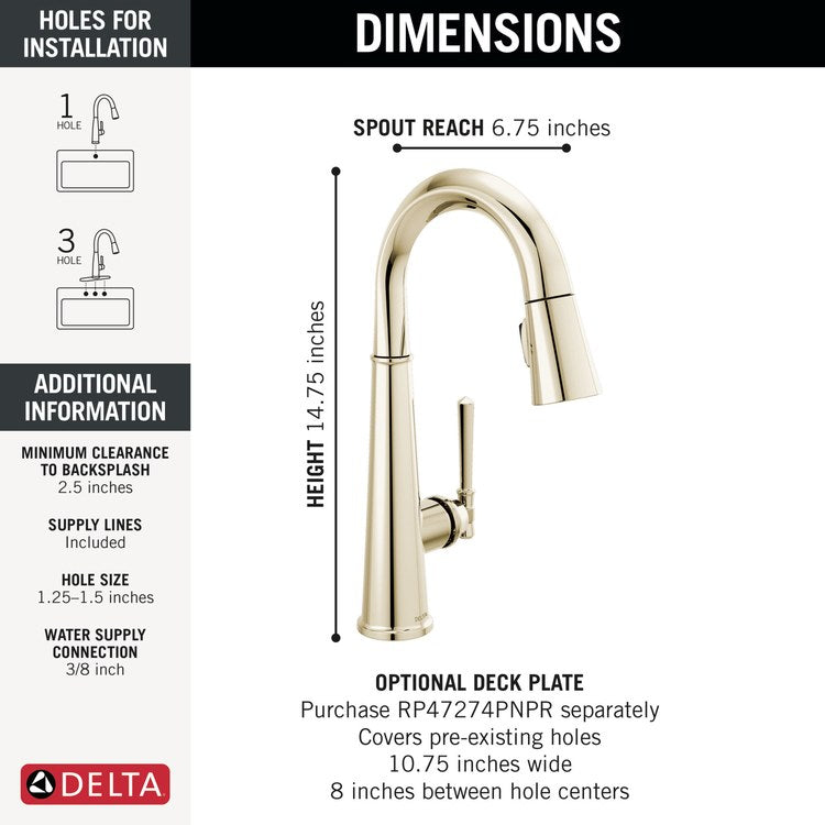 Bar Faucet Emmeline 1 Lever ADA Lumicoat Polished Nickel Diamond Seal Technology/MagnaTite 2 Function Pull Down 1.8 Gallons per Minute - Image 2