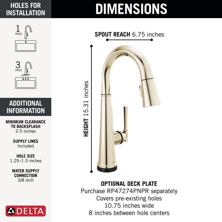 Bar Faucet Emmeline Touch2O Touchless 1 Lever ADA Lumicoat Polished Nickel MagnaTite/VoiceIQ/TempSense Pull Down 3 Function High Arc 360 DEG Swivel 1.8 Gallons per Minute - Image 2