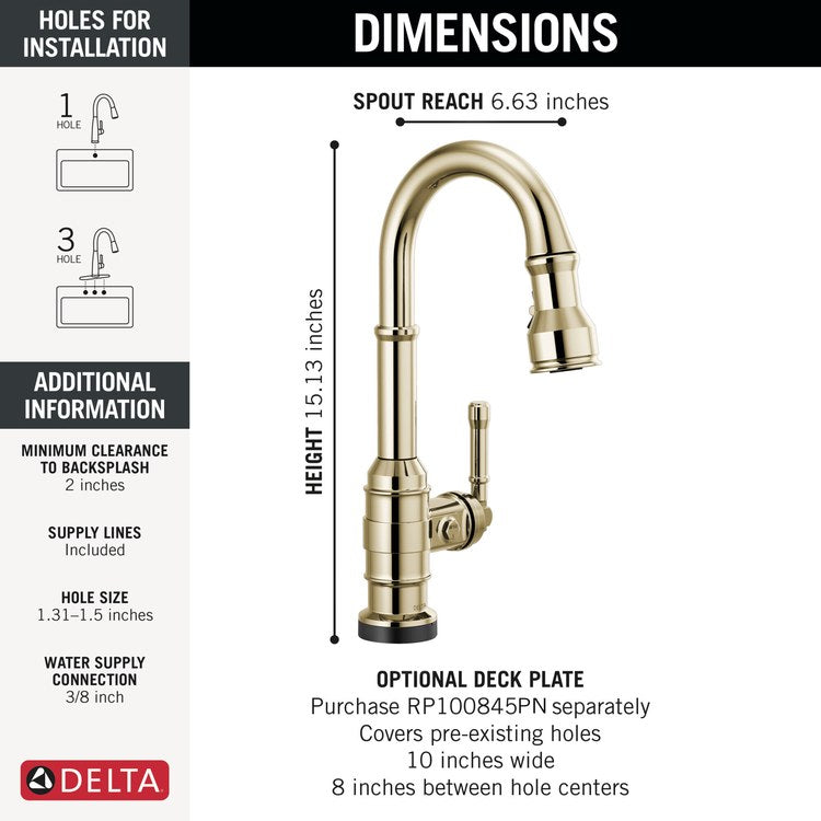 Bar Faucet Broderick 1 Lever ADA CALGreen Brilliance Polished Nickel Touch2O with Touchless/MagnaTite Docking/VoiceIQ Compatible Pull Down 2 Function High Arc 360 DEG Swivel 1.8 Gallons per Minute - Image 2