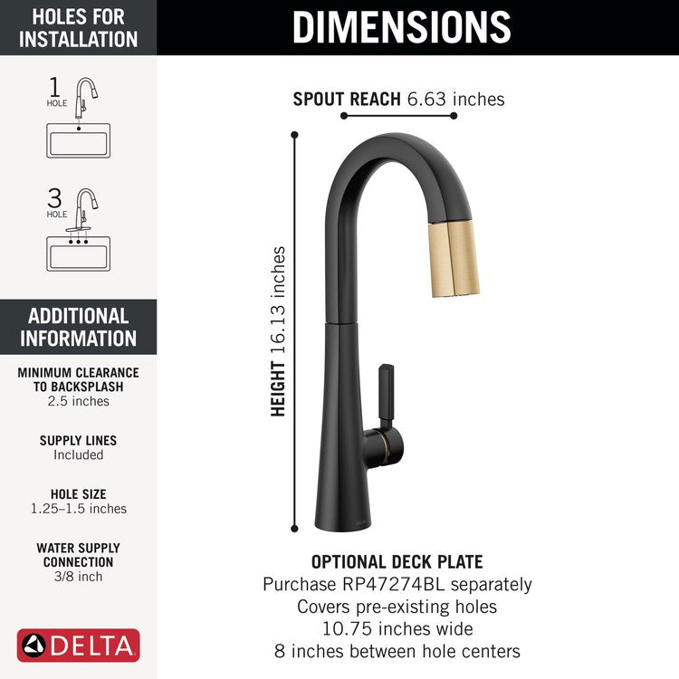 Prep Faucet Monrovia 1 Lever No-Lead ADA Lumicoat Matte Black/Champagne Bronze Pull Down 2 Function 1.8 Gallons per Minute - Image 3