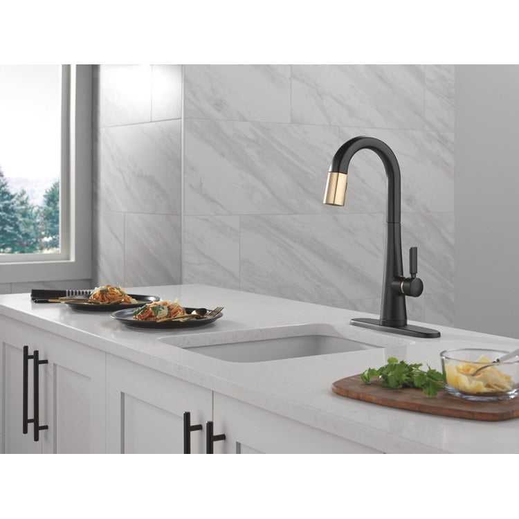 Bar Faucet Monrovia Prep 1 Lever ADA CALGreen Matte Black/Champagne Bronze Touch2O with Touchless/MagnaTite Docking/VoiceIQ Compatible Pull Down 2 Function High Arc 360 DEG Swivel 1.8 Gallons per Minute - Image 2