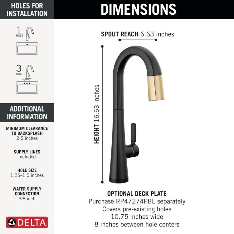 Bar Faucet Monrovia Prep 1 Lever ADA CALGreen Matte Black/Champagne Bronze Touch2O with Touchless/MagnaTite Docking/VoiceIQ Compatible Pull Down 2 Function High Arc 360 DEG Swivel 1.8 Gallons per Minute - Image 3