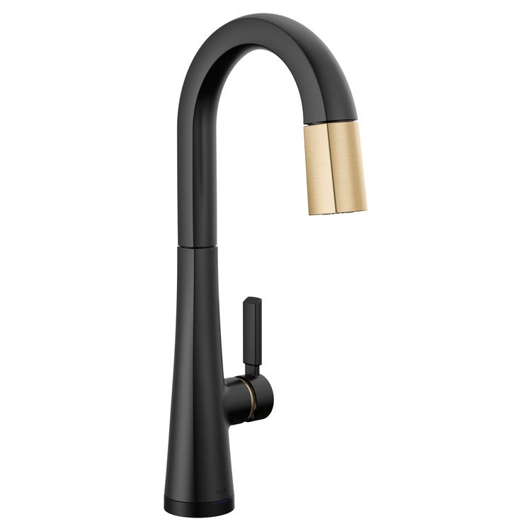 Bar Faucet Monrovia Prep 1 Lever ADA CALGreen Matte Black/Champagne Bronze Touch2O with Touchless/MagnaTite Docking/VoiceIQ Compatible Pull Down 2 Function High Arc 360 DEG Swivel 1.8 Gallons per Minute - Image 1