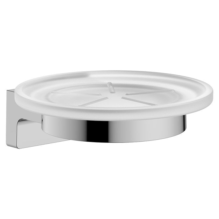 Soap Dish AddStoris S Chrome Wall Mount Round Matte Glass/Metal 4-1/3 Inch