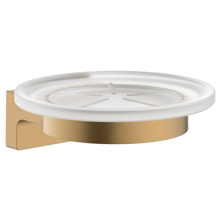 Soap Dish AddStoris S Brushed Bronze Wall Mount Round Matte Glass/Metal 4-1/3 Inch