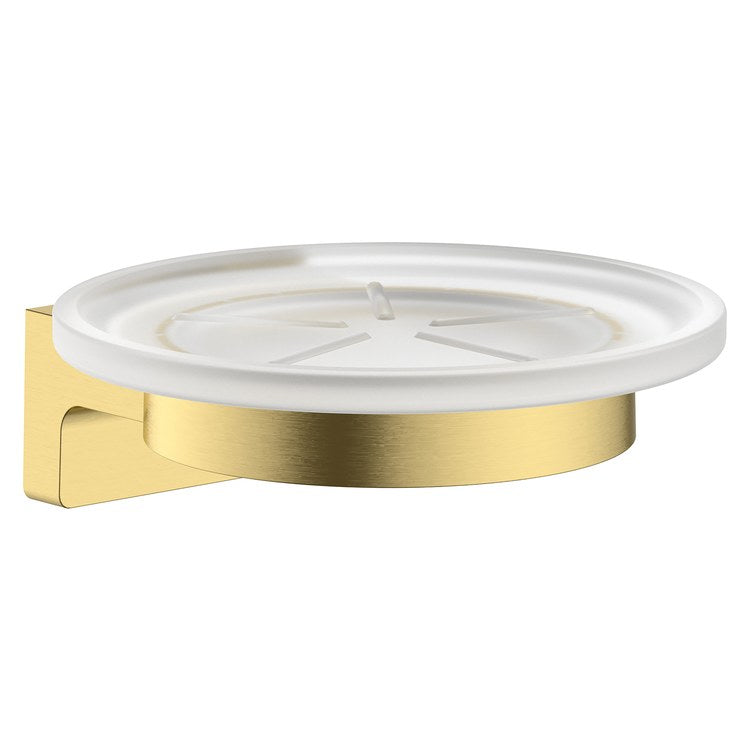 Soap Dish AddStoris S Brushed Gold Optic Wall Mount Round Matte Glass/Metal 4-1/3 Inch