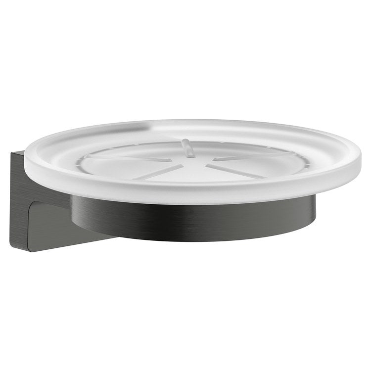 Soap Dish AddStoris S Brushed Black Chrome Wall Mount Round Matte Glass/Metal 4-1/3 Inch