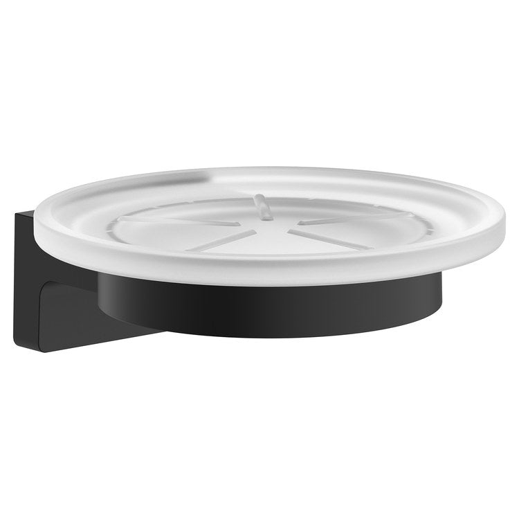 Soap Dish AddStoris S Matte Black Wall Mount Round Matte Glass/Metal 4-1/3 Inch