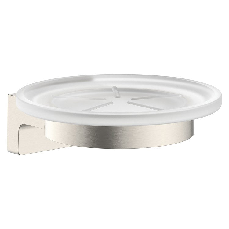 Soap Dish AddStoris S Brushed Nickel Wall Mount Round Matte Glass/Metal 4-1/3 Inch