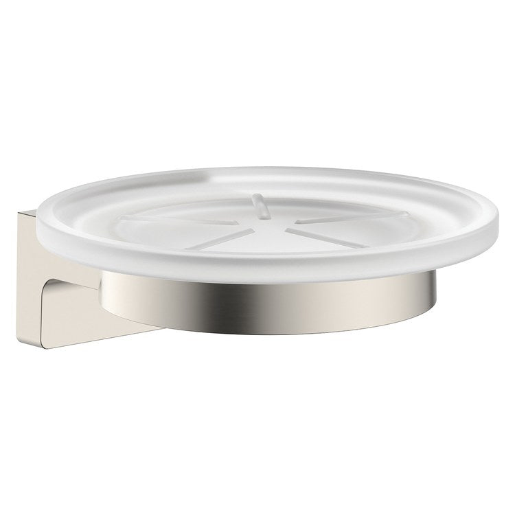 Soap Dish AddStoris S Polished Nickel Wall Mount Round Matte Glass/Metal 4-1/3 Inch