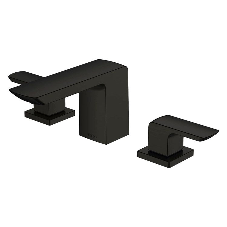 Lavatory Faucet GR Widespread 8-11 Inch Spread 2 Lever ADA WaterSense/CALGreen/cUPC Matte Black 1.2 Gallons per Minute Deck Rigid Metal Pop-Up 3 Hole