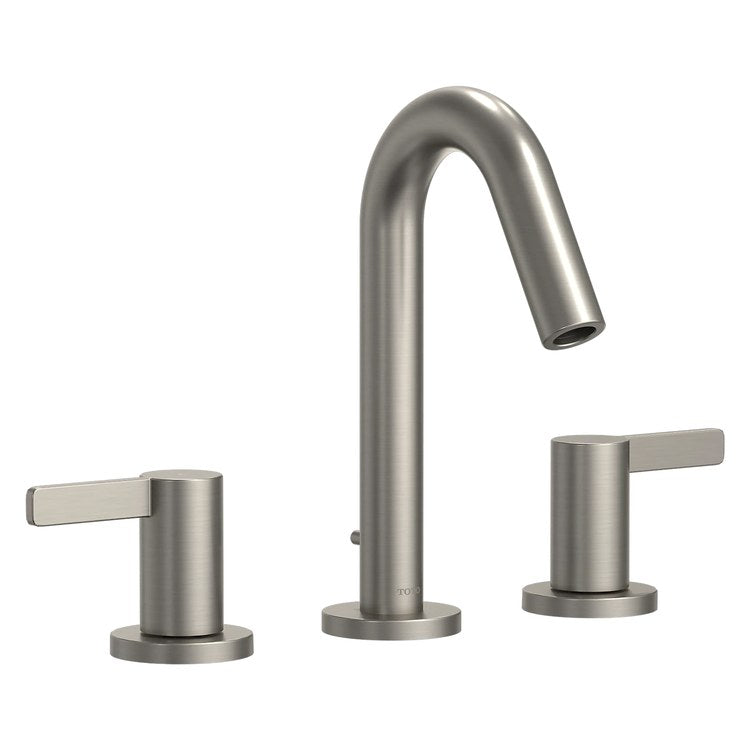 Lavatory Faucet GF Widespread 7-9/10 Inch Spread 2 Lever ADA WaterSense/CALGreen/cUPC Brushed Nickel 1.2 Gallons per Minute Deck Metal Pop-Up 3 Hole