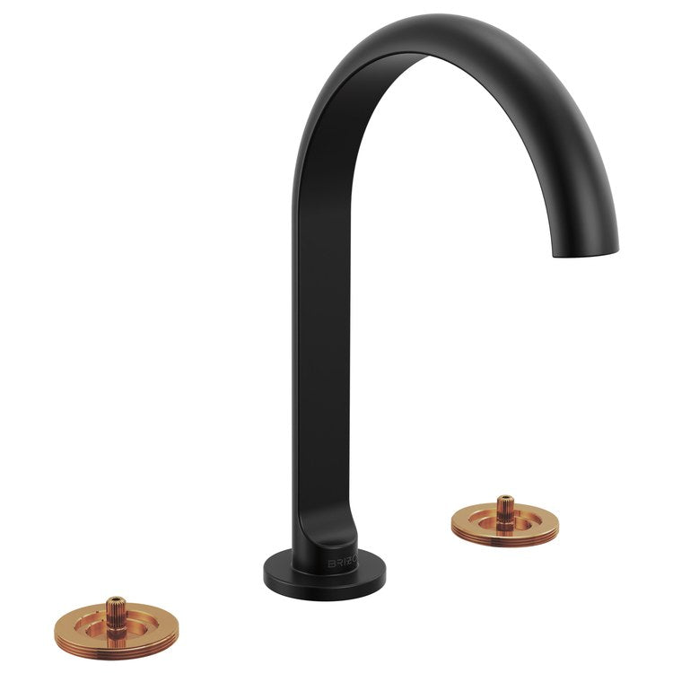 Lavatory Faucet Roccesco Widespread 4 to 16 Inch Spread Less Handles WaterSense Matte Black 1.2 Gallons per Minute Deck Arc Less Drain 3 Hole - Image 1