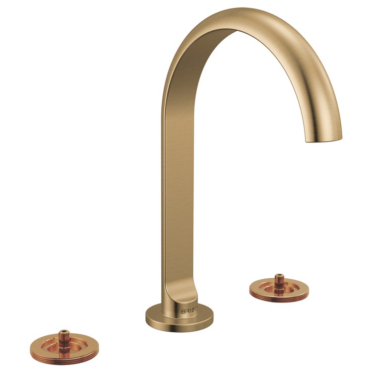 Lavatory Faucet Roccesco Widespread 4 to 16 Inch Spread Less Handles WaterSense Brilliance Luxe Gold 1.2 Gallons per Minute Deck Arc Less Drain 3 Hole - Image 1