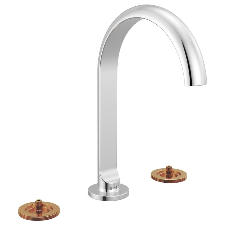 Lavatory Faucet Roccesco Widespread 4 to 16 Inch Spread Less Handles WaterSense Polished Chrome 1.2 Gallons per Minute Deck Arc Less Drain 3 Hole - Image 1