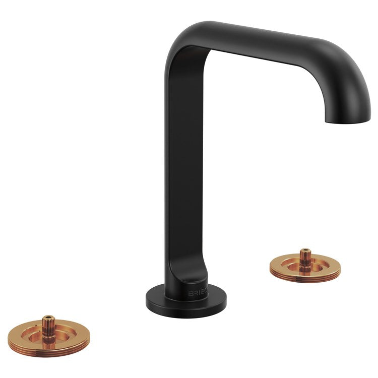 Lavatory Faucet Roccesco Widespread 4 to 16 Inch Spread Less Handle WaterSense Matte Black 1.2 Gallons per Minute Deck Square Less Drain 3 Hole - Image 1