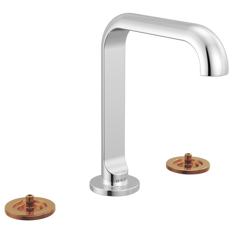 Lavatory Faucet Roccesco Widespread 4 to 16 Inch Spread Less Handle WaterSense Polished Chrome 1.2 Gallons per Minute Deck Square Less Drain 3 Hole - Image 1