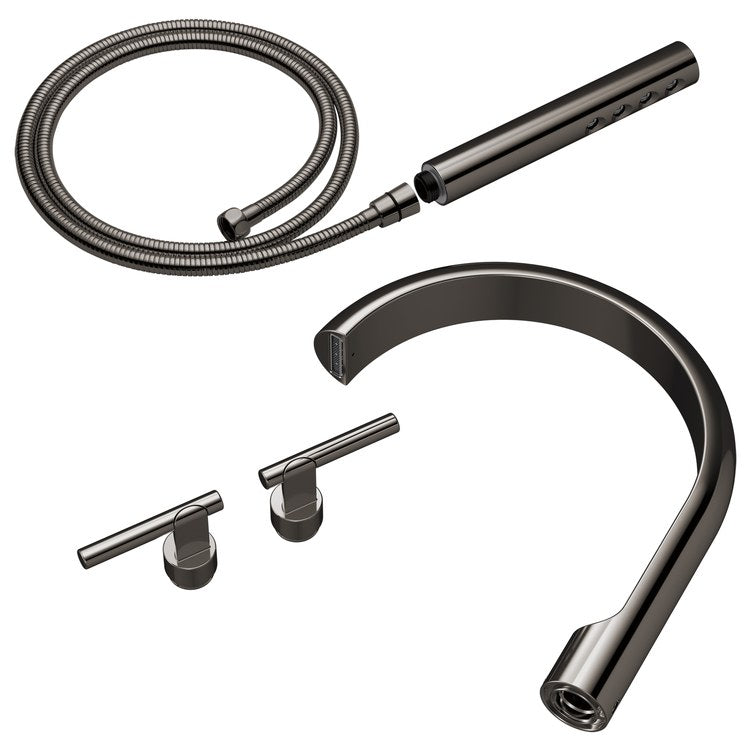 Tub Filler Trim Roccesco Kit 2 Lever Brilliance Black Onyx 8 Inch Spread Wall/Floor/Deck 11 Gallons per Minute - Image 1