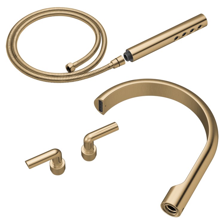 Tub Filler Trim Roccesco Kit 2 Bent Lever Luxe Gold 8 Inch Spread Wall/Floor/Deck 11 Gallons per Minute - Image 1