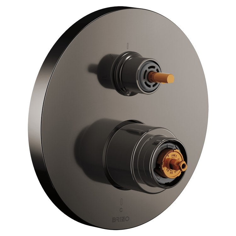 Pressure Balance Valve Trim Roccesco with Integrated 3 Function Diverter Less Handle Brilliance Black Onyx for MultiChoice Universal Integrated Shower Diverter Rough R75000 Series - Image 1