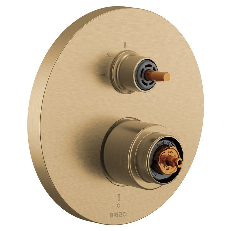 Pressure Balance Valve Trim Roccesco with Integrated 3 Function Diverter Less Handle Brilliance Luxe Gold for MultiChoice Universal Integrated Shower Diverter Rough R75000 Series - Image 1