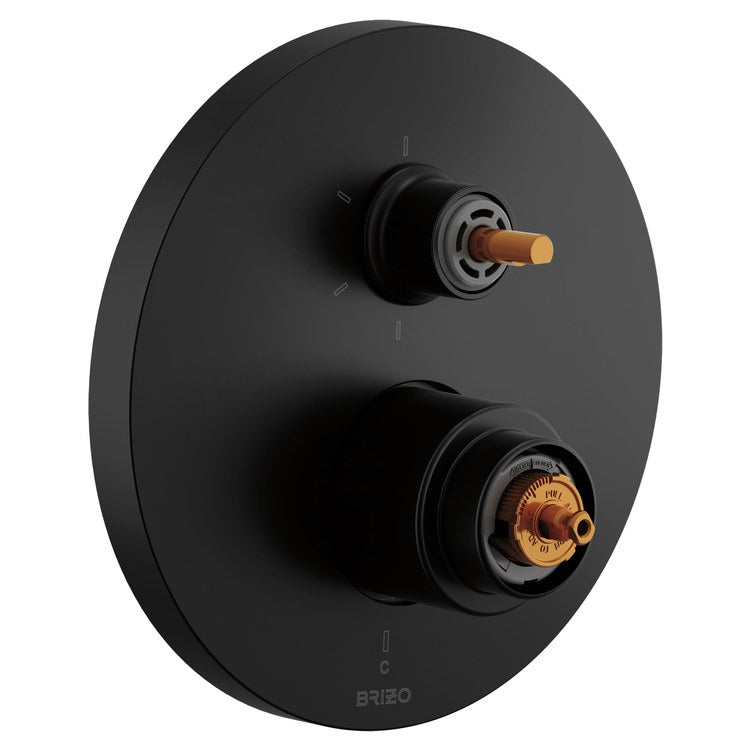 Pressure Balance Valve Trim Roccesco with Integrated 6 Function Diverter Less Handle Matte Black for MultiChoice Universal Integrated Shower Diverter Rough R75000 Series - Image 1