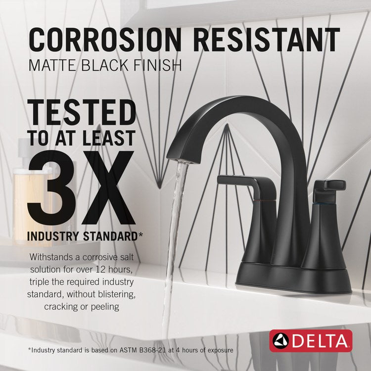 Lavatory Faucet Lineax 4 Inch Spread 2 Lever ADA WaterSense Matte Black 1.2 Gallons per Minute Deck High Arc Push Pop Up with Flange and Stopper 2/3 Hole - Image 3
