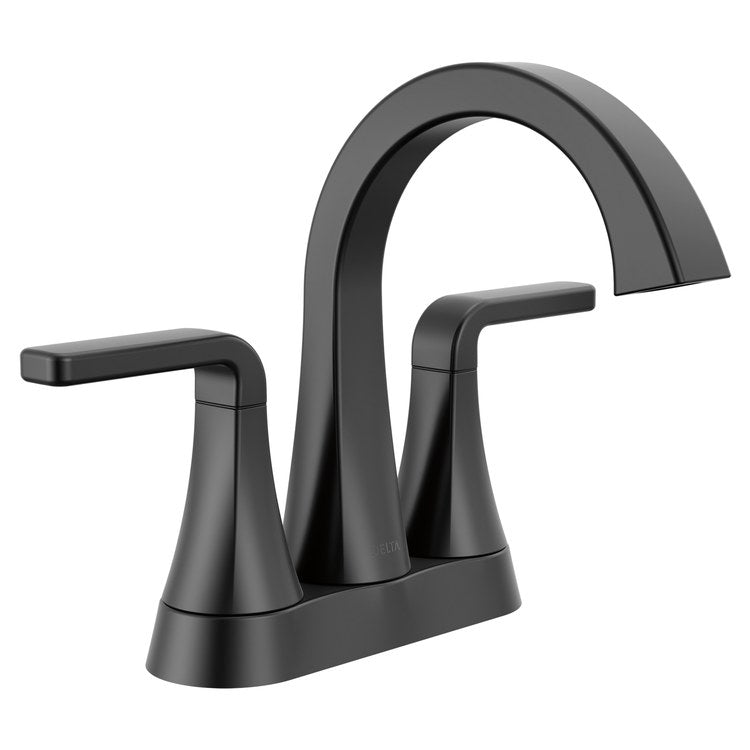 Lavatory Faucet Lineax 4 Inch Spread 2 Lever ADA WaterSense Matte Black 1.2 Gallons per Minute Deck High Arc Push Pop Up with Flange and Stopper 2/3 Hole - Image 1