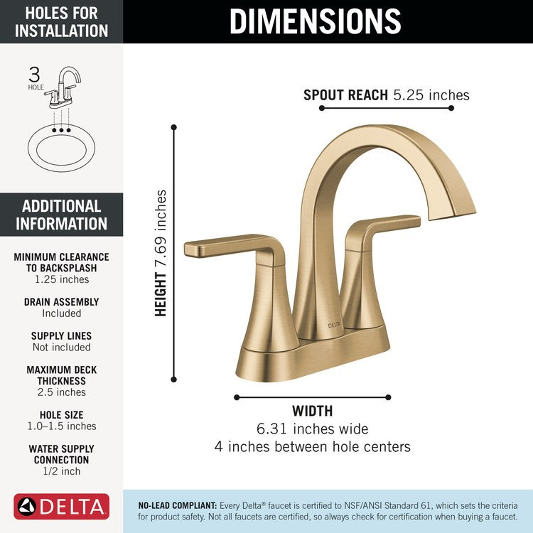Lavatory Faucet Lineax 4 Inch Spread 2 Lever ADA WaterSense Brilliance Champagne Bronze 1.2 Gallons per Minute Deck High Arc Push Pop Up with Flange and Stopper 2/3 Hole - Image 2