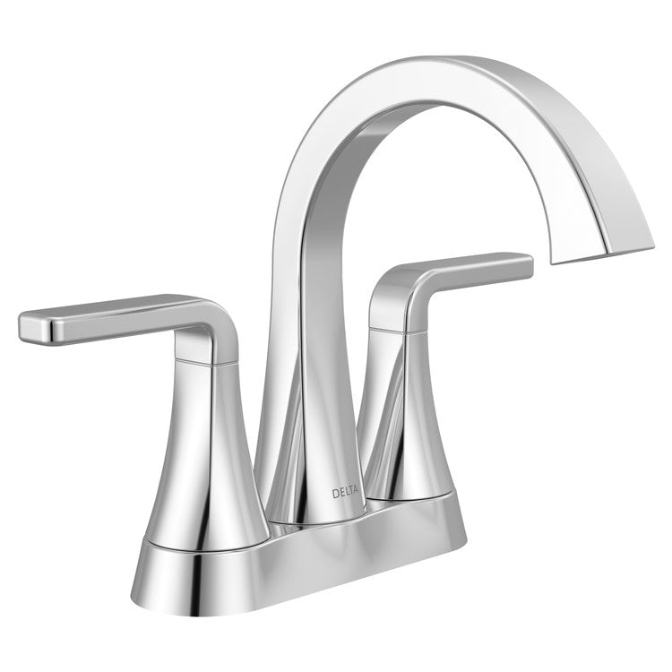 Lavatory Faucet Lineax 4 Inch Spread 2 Lever ADA WaterSense Chrome 1.2 Gallons per Minute Deck High Arc Push Pop Up with Flange and Stopper 2/3 Hole