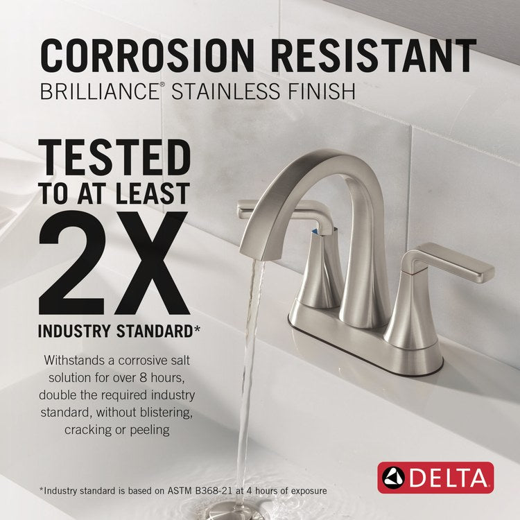 Lavatory Faucet Lineax 4 Inch Spread 2 Lever ADA WaterSense Brilliance Stainless 1.2 Gallons per Minute Deck High Arc Push Pop Up with Flange and Stopper 2/3 Hole - Image 3