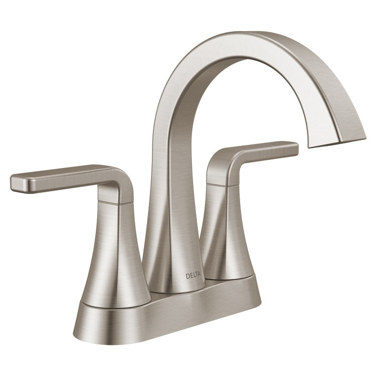 Lavatory Faucet Lineax 4 Inch Spread 2 Lever ADA WaterSense Brilliance Stainless 1.2 Gallons per Minute Deck High Arc Push Pop Up with Flange and Stopper 2/3 Hole