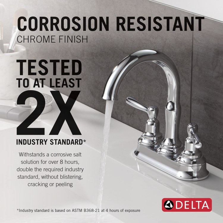 Lavatory Faucet Roe 4 Inch Spread 2 Lever ADA WaterSense Chrome 1.2 Gallons per Minute Deck Push Pop-Up 3 Hole - Image 3