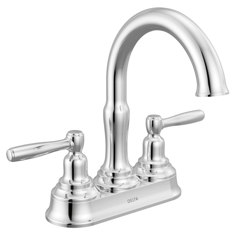 Lavatory Faucet Roe 4 Inch Spread 2 Lever ADA WaterSense Chrome 1.2 Gallons per Minute Deck Push Pop-Up 3 Hole