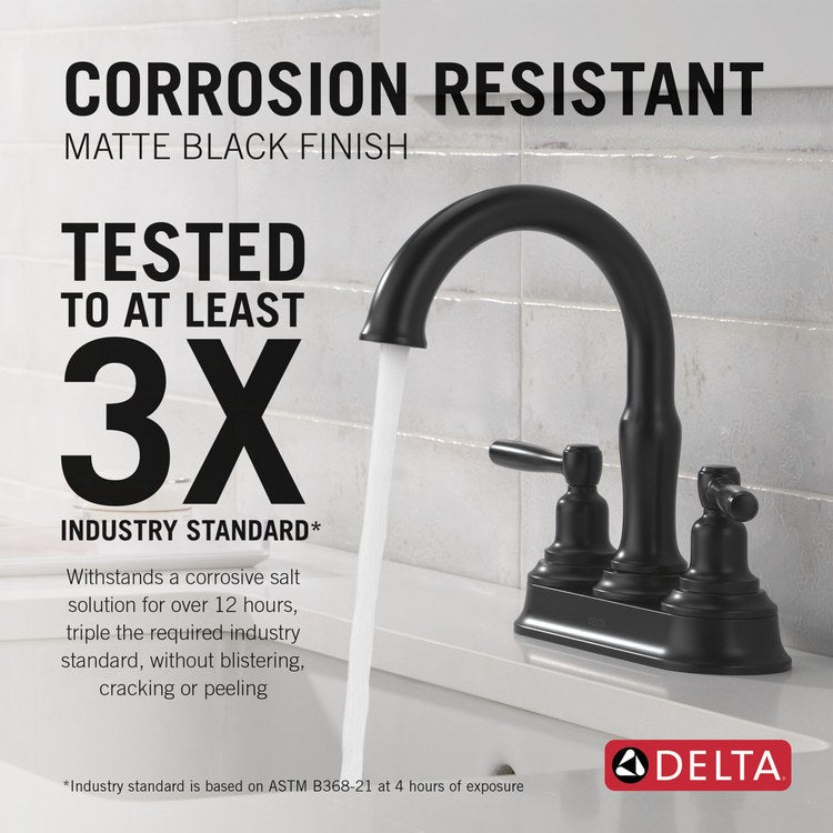 Lavatory Faucet Roe 4 Inch Spread 2 Lever ADA WaterSense Matte Black 1.2 Gallons per Minute Deck Push Pop-Up 3 Hole - Image 3