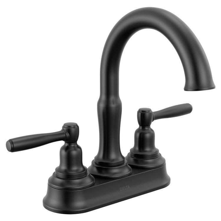 Lavatory Faucet Roe 4 Inch Spread 2 Lever ADA WaterSense Matte Black 1.2 Gallons per Minute Deck Push Pop-Up 3 Hole
