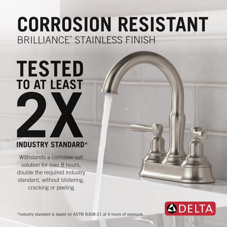 Lavatory Faucet Roe 4 Inch Spread 2 Lever ADA WaterSense Brilliance Stainless 1.2 Gallons per Minute Deck Push Pop-Up 3 Hole - Image 3