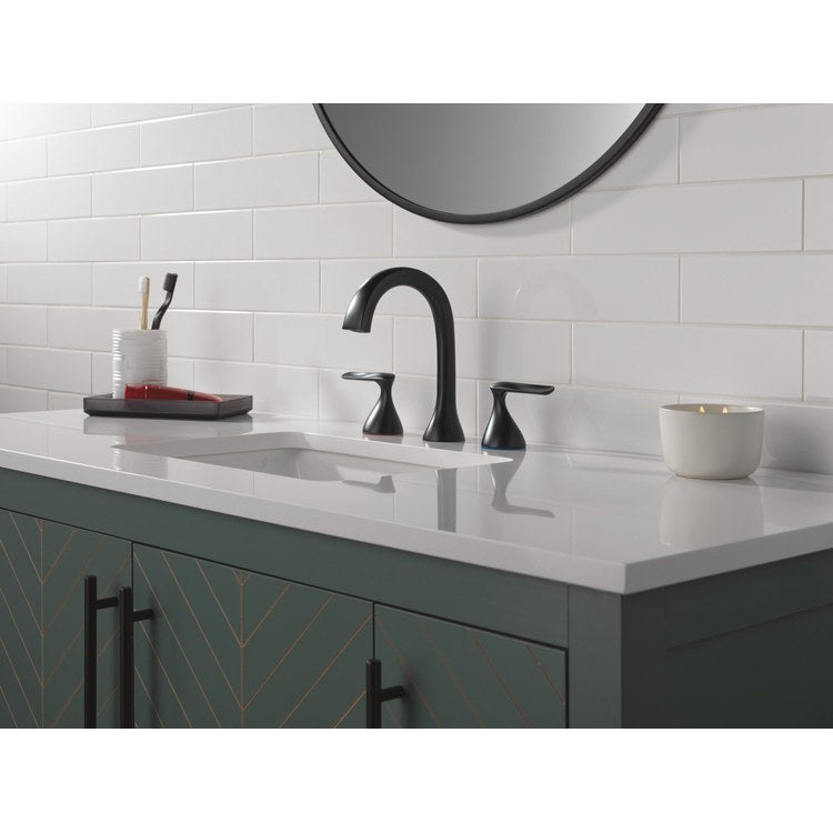 Lavatory Faucet Bonacci Widespread 4 to 16 Inch Spread 2 Lever ADA WaterSense Matte Black 1.2 Gallons per Minute Deck Push Pop-Up with Flange and Stopper 3 Hole - Image 3