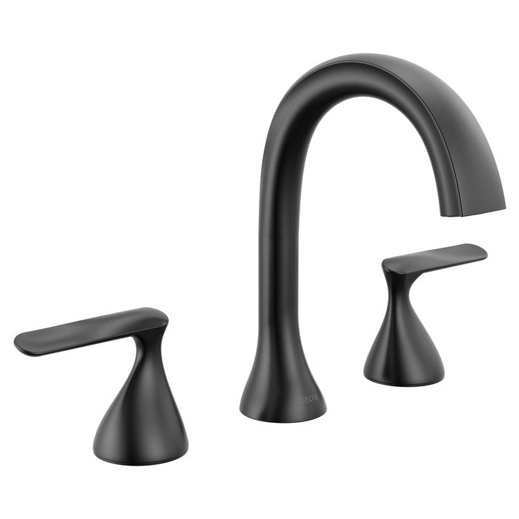 Lavatory Faucet Bonacci Widespread 4 to 16 Inch Spread 2 Lever ADA WaterSense Matte Black 1.2 Gallons per Minute Deck Push Pop-Up with Flange and Stopper 3 Hole - Image 1