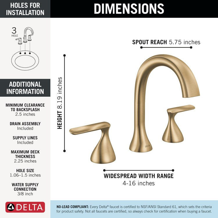 Lavatory Faucet Bonacci Widespread 4 to 16 Inch Spread 2 Lever ADA WaterSense Lumicoat Champagne Bronze 1.2 Gallons per Minute Deck Push Pop-Up with Flange and Stopper 3 Hole - Image 2