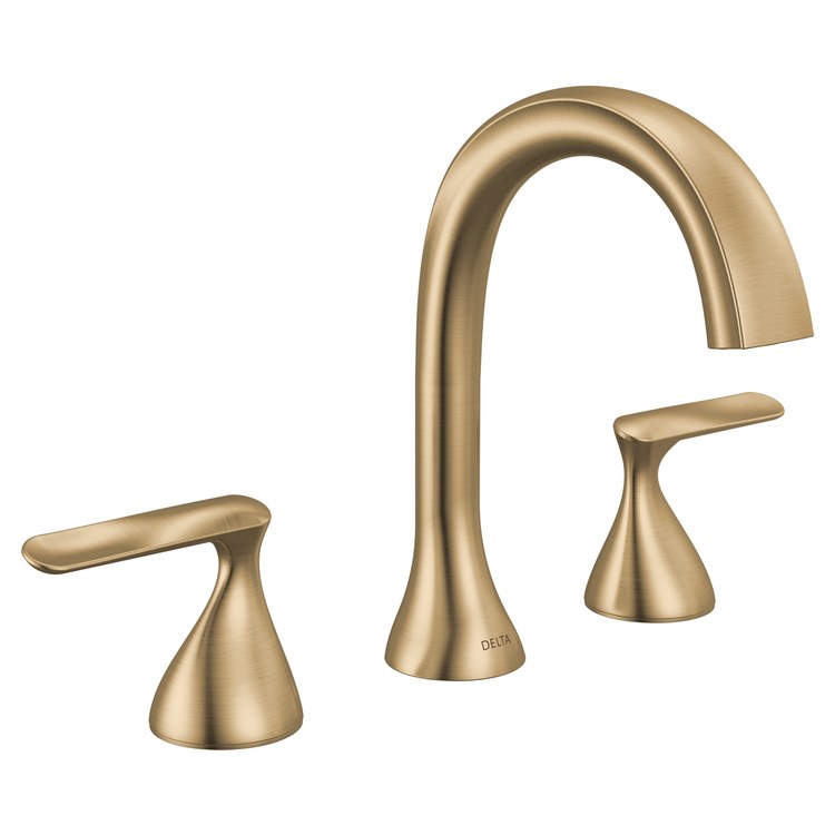 Lavatory Faucet Bonacci Widespread 4 to 16 Inch Spread 2 Lever ADA WaterSense Lumicoat Champagne Bronze 1.2 Gallons per Minute Deck Push Pop-Up with Flange and Stopper 3 Hole - Image 1