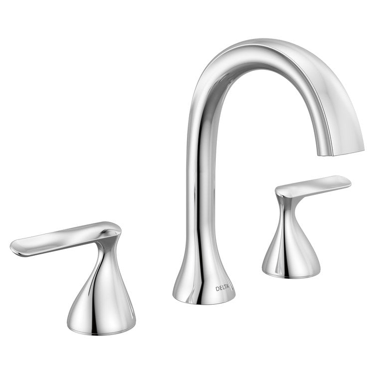 Lavatory Faucet Bonacci Widespread 4 to 16 Inch Spread 2 Lever ADA WaterSense Lumicoat Chrome 1.2 Gallons per Minute Deck Push Pop-Up with Flange and Stopper 3 Hole - Image 1