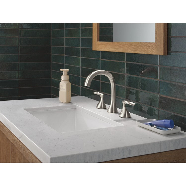 Lavatory Faucet Bonacci Widespread 4 to 16 Inch Spread 2 Lever ADA WaterSense Lumicoat Stainless 1.2 Gallons per Minute Deck Push Pop-Up with Flange and Stopper 3 Hole - Image 3