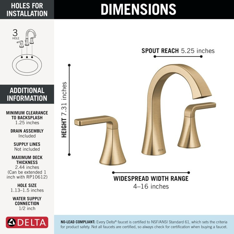 Lavatory Faucet Lineax 4-16 Inch Spread 2 Lever ADA WaterSense Brilliance Champagne Bronze 1.2 Gallons per Minute Deck Metal Push Pop-Up with Flange and Stopper 3 Hole - Image 2