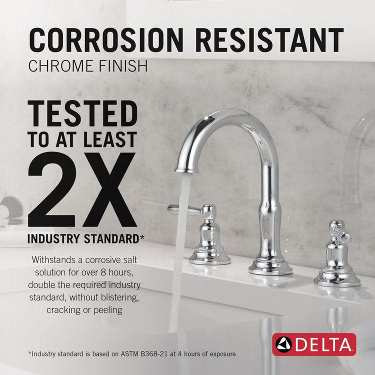 Lavatory Faucet Roe Widespread 6-16 Inch Spread 2 Lever ADA WaterSense Chrome 1.2 Gallons per Minute Deck High Arc Push Pop Up with Overflow 3 Hole - Image 3